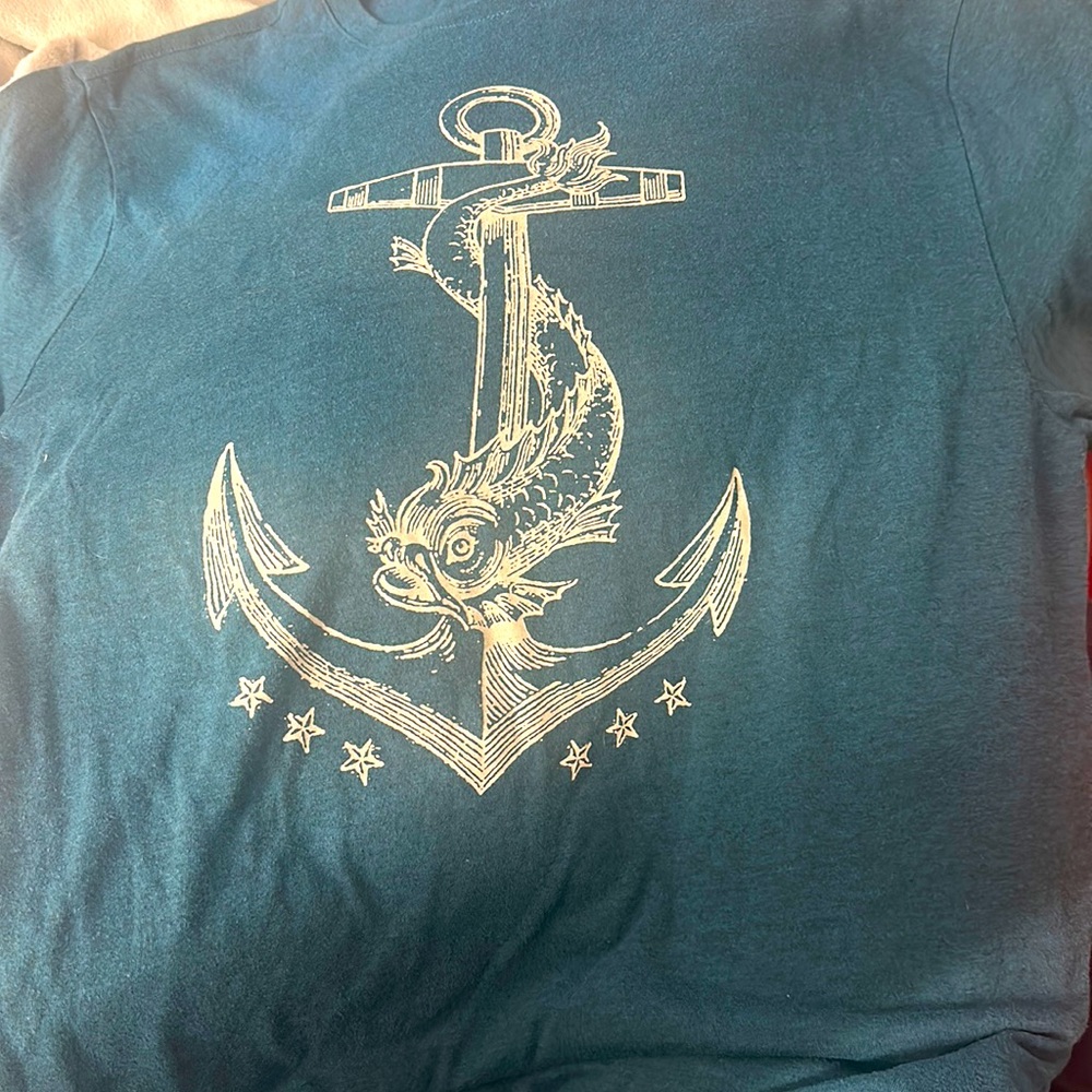 Banana Republic Blue T Shirt With Anchor & Fish Logo Size Medium